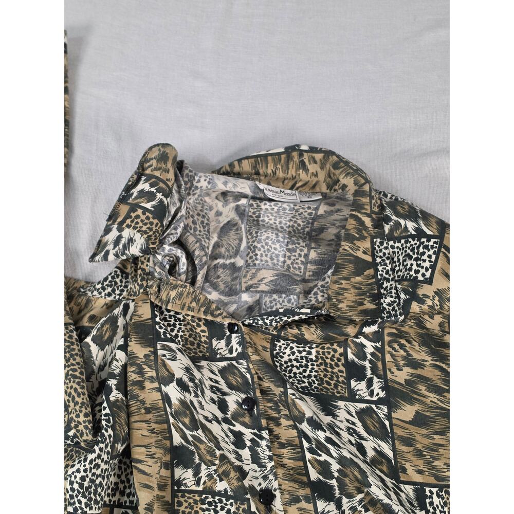 90s Leopard Patchwork Button Up Blouse Plus Size 3X - Picture 5 of 8